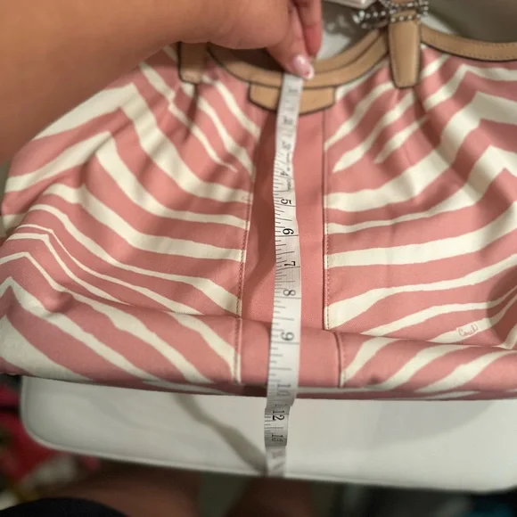 Coach Devin Signature Stripe Pink and White Zebra Print Shoulder Bag - Picture 8 of 9